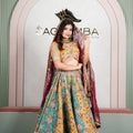 Rajasthani Multicolour Lehenga Odhani with Wine Embroidered Dupatta