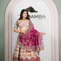Rajasthani Ivory Floral Lehenga Odhani with Rani Pink Embroidered Dupatta