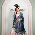 Rajasthani Ivory Floral Lehenga Odhani with Navy Blue Embroidered Dupatta