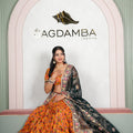 Rajasthani Orange Printed Lehenga with Dark Green Embroidered Dupatta