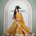 Rajwadi Mustard Yellow Embroidered Lehenga Odhani