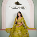 Rajasthani Olive Green Floral Lehenga Odhani with Olive Green Embroidered Dupatta