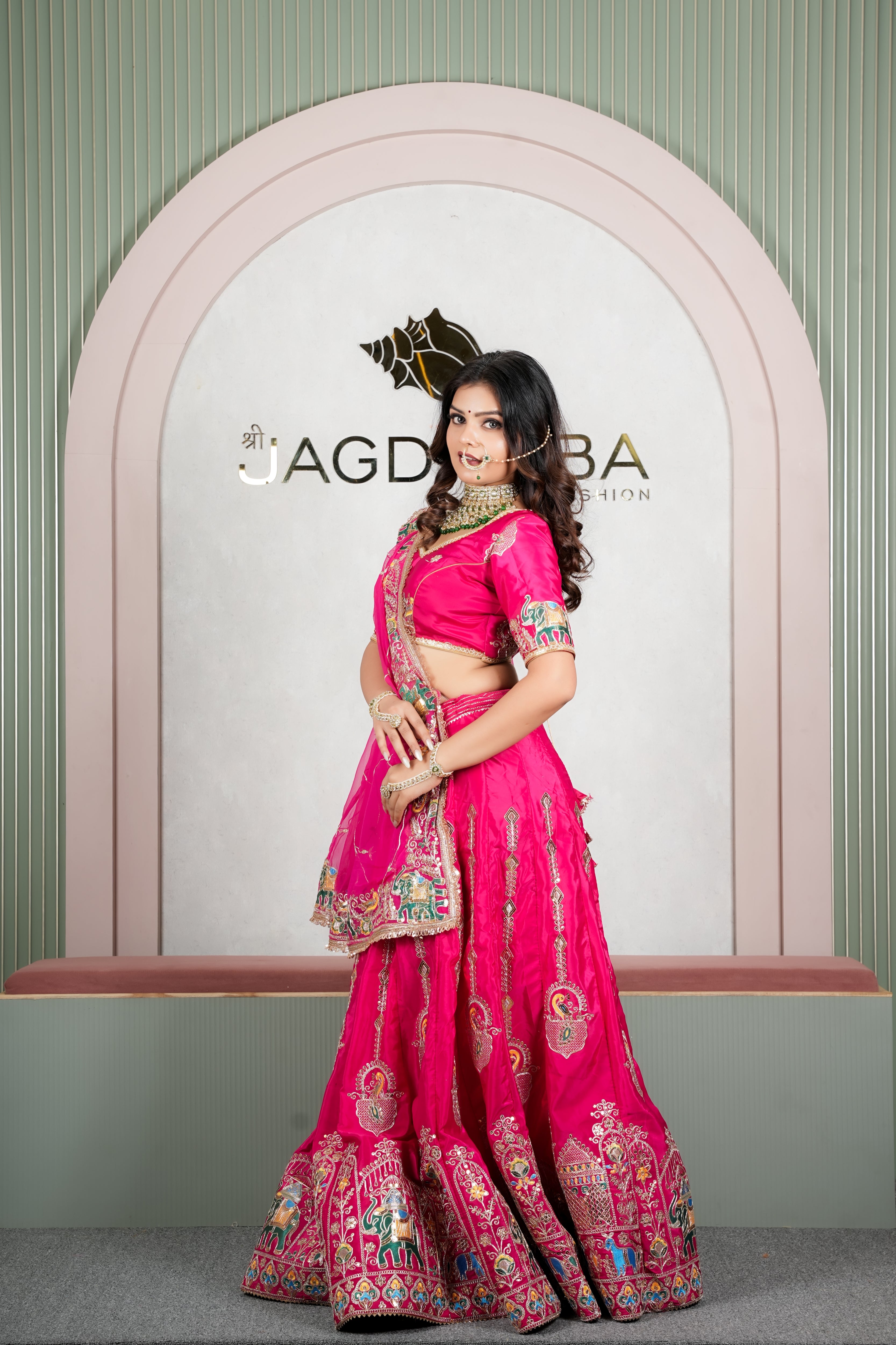 Rajasthani Rani Pink Traditional Lehenga Odhani with Rani Pink Embroidered Dupatta
