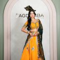 Rajasthani Mustard Mirror Work Lehenga Odhani with Green Embroidered Dupatta